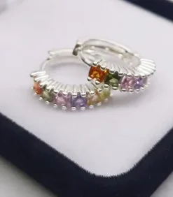 Aros de Acero Argollas Con Piedras Multicolor